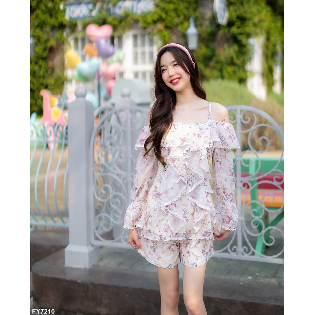 kudapy ชุดเซ็ทสีครีม อกระบายลายกระรอก