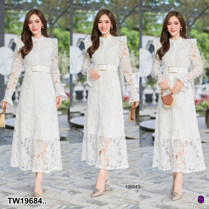 kudapy Maxi เดรสยาวสีขาว/สีดำ/สีแดง ผ้าลูกไม้ พร้อมเข็มขัด ใส่แล้วไม่ร้อน โทนสีใส่ง่าย ดีไซน์สวย