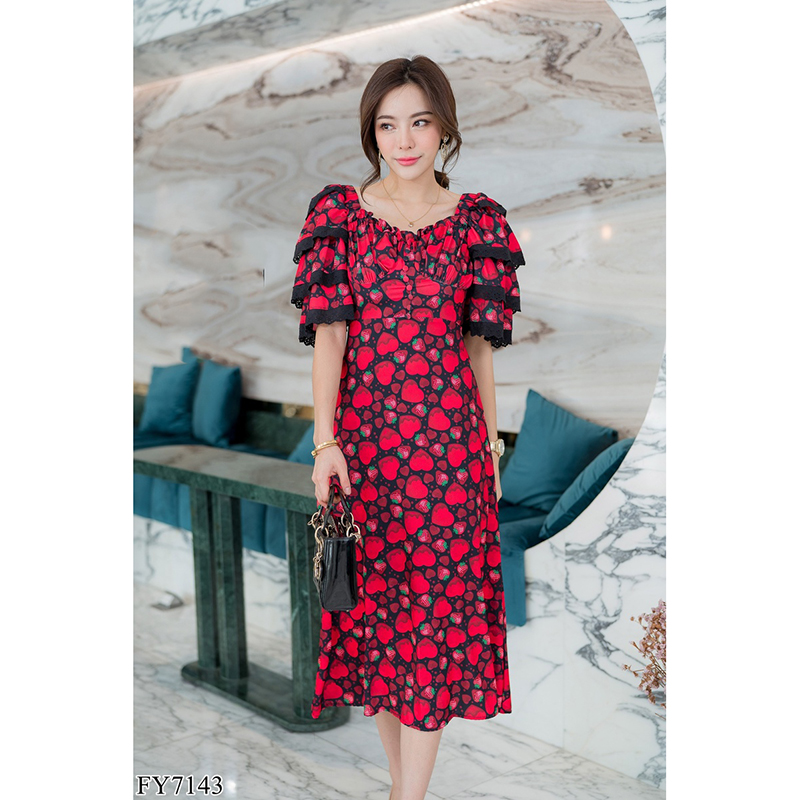 kudapy เดรสยาวสีขาว/สีดำ แขนระบายชั้น ใส่สบายสวยดูดีน่ารัก