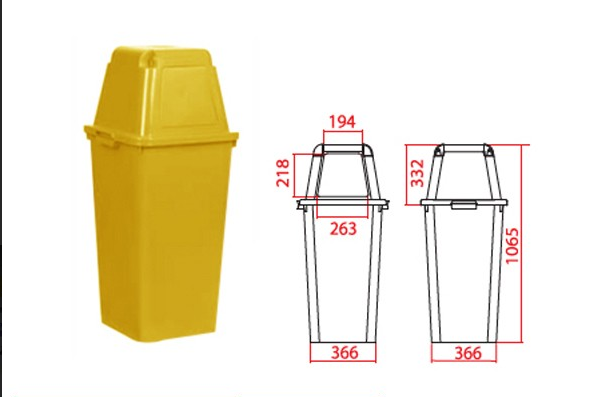 ถังขยะแยกประเภท ทรงเหลี่ยมพร้อมฝาช่องทิ้ง 120 ลิตร
