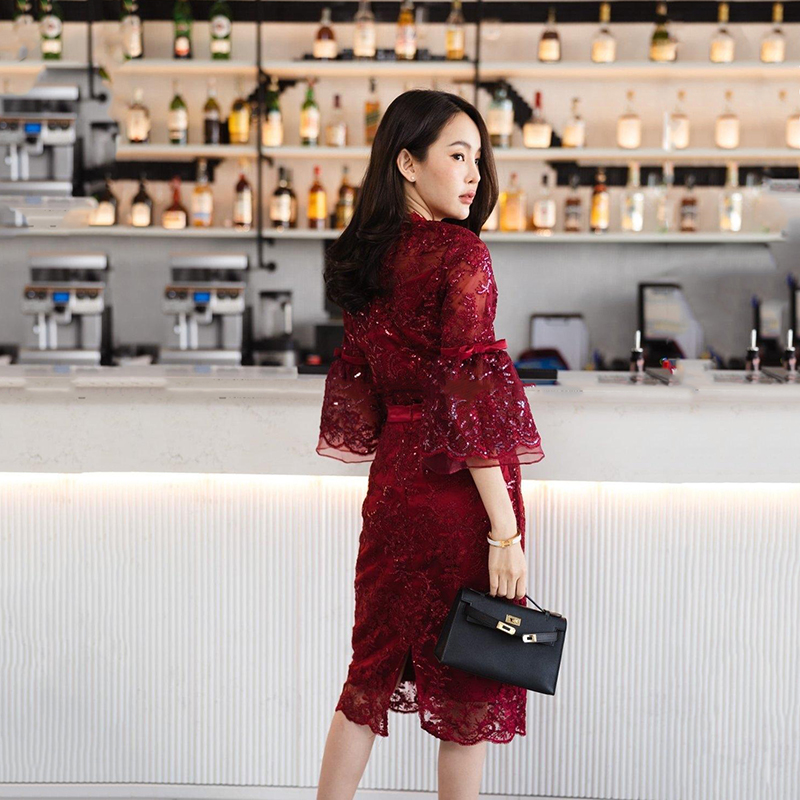 kudapy ชุดไทยประยุกต์ ชุดไปงานบวชสีชมพู/สีแดง เซตเสื้อลูกไม้