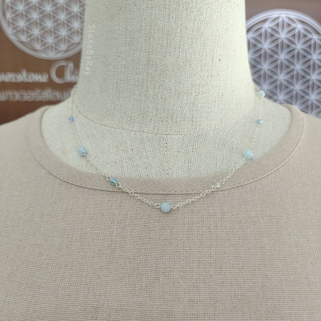 Setสร้อยคอเงินหินอความารีน Aquamarine