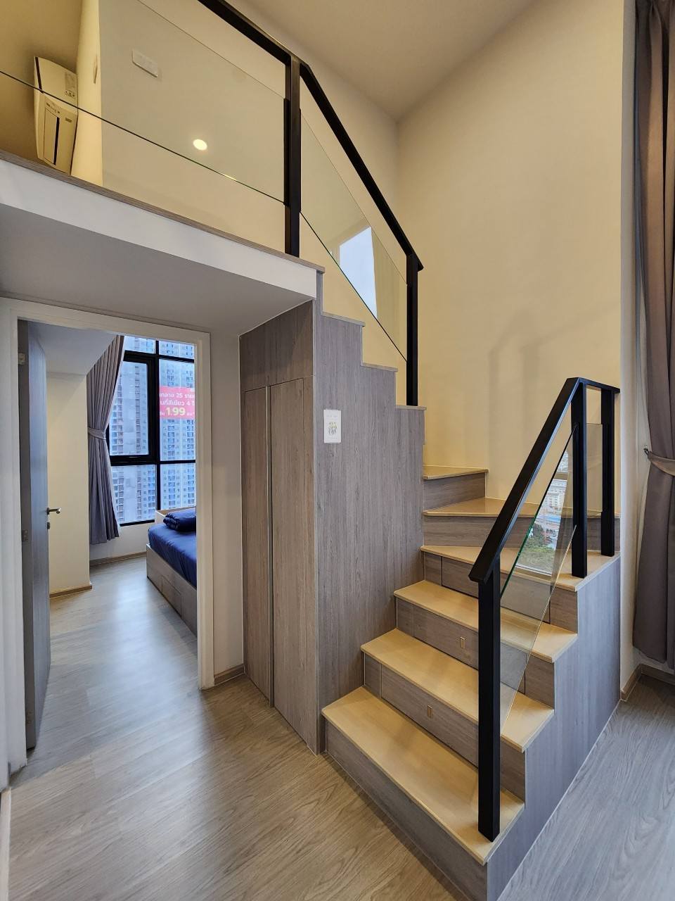 ปล่อยเช่าคอนโด Origin Plug&Play Ramkhamhaeng Triple Station (ออริจิ้น ปลั๊ก & เพลย์ รามคำแหง ทริปเปิ้ล สเตชั่น) - Duplex2ชั้น 1ห้องนอน 1ห้องอเนกประสงค์ 1ห้องน้ำ 1ห้องนั่งเล่น - ใกล้ MRT ลำสาลี - ขนาดห้อง 33+14.7 ตรม. ชั้น 17