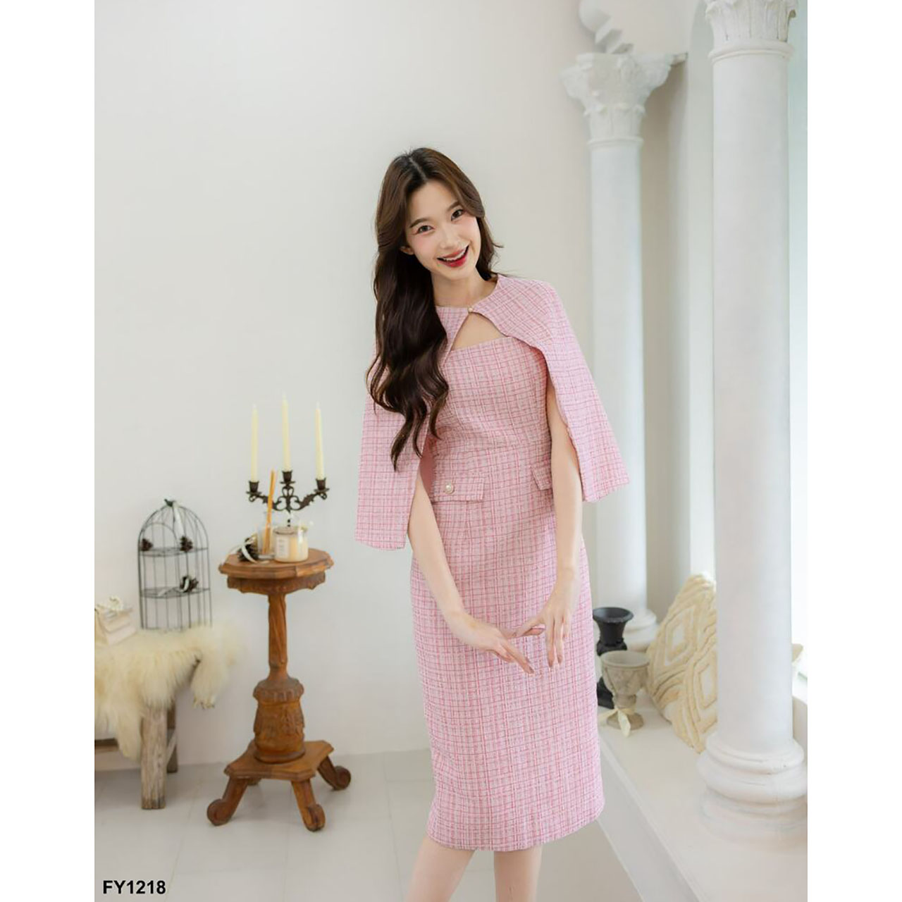 kudapy เดรสสั้น ผ้าทวิต ออกงานพร้อมเสื้อคลุมไหล่ ใส่สวย ดูดี