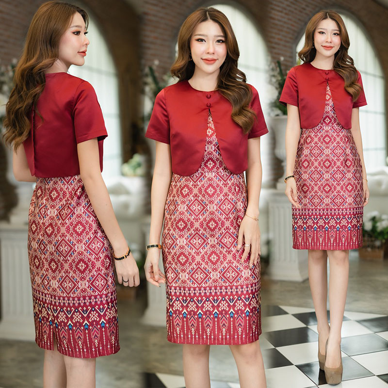 kudapy เดรสสั้นสีแดง/สีชมพู ผ้าไหมญี่ปุ่น เกรดพรีเมี่ยมนำเข้าปริ้นลายแพรวากาฬสินธุ์ ช่วงเสื้อแต่งกั๊ดเก๋มากๆมาพร้อมซับในและชิปหลังช่วงกระโปรงผ่าหลังนิดหน่อย