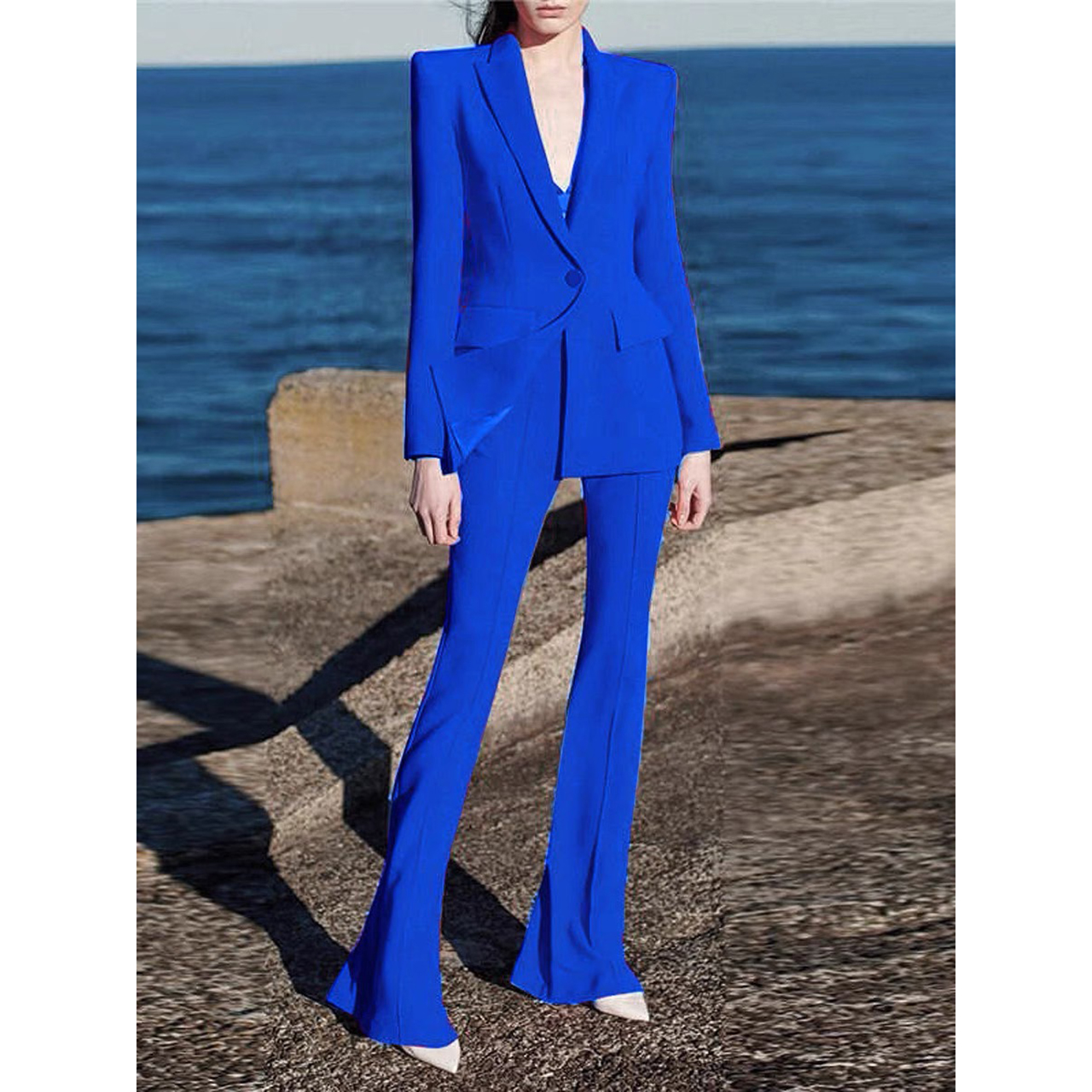 kudapy setsuit เสื้อ+กางเกง ตัวเสื้อออกแบบให้มีกระดุมปั้มผ้าเดียวกับสูท 1 เม็ดติดได้จริง กระเป๋าจริง มีซับในทั้งตัว