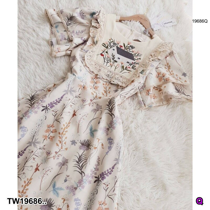 kudapy Maxi เดรสยาวพิมลายสีขาว ปักลายช่วงอก ใส่แล้วไม่ร้อน โทนสีใส่ง่าย ดีไซน์สวย