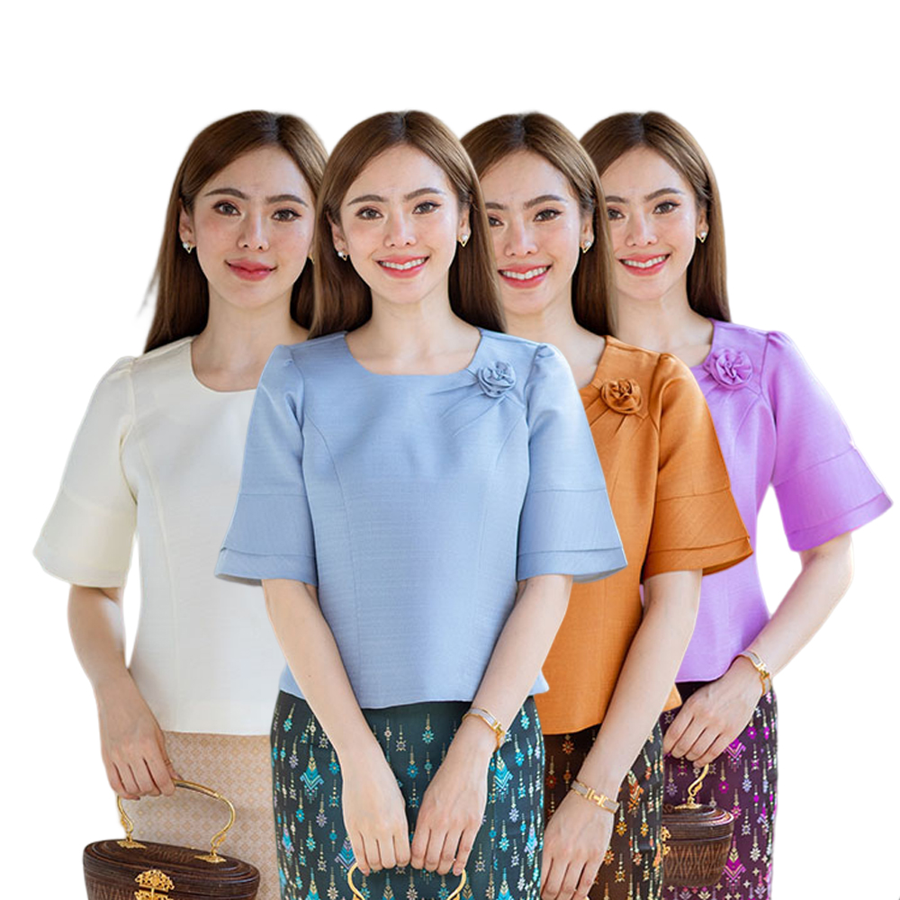 kudapy เสื้อออกงานสีขาว/สีม่วง/สีส้ม/สีฟ้า งานผ้าไหมฝรั่งเศสสีพื้น อัดกาวให้ทั้งตัว ทรงสวยตามแบบ การตัดเย็บเนียบ ทรงสวย ใส่สวยทุกรูปร่าง