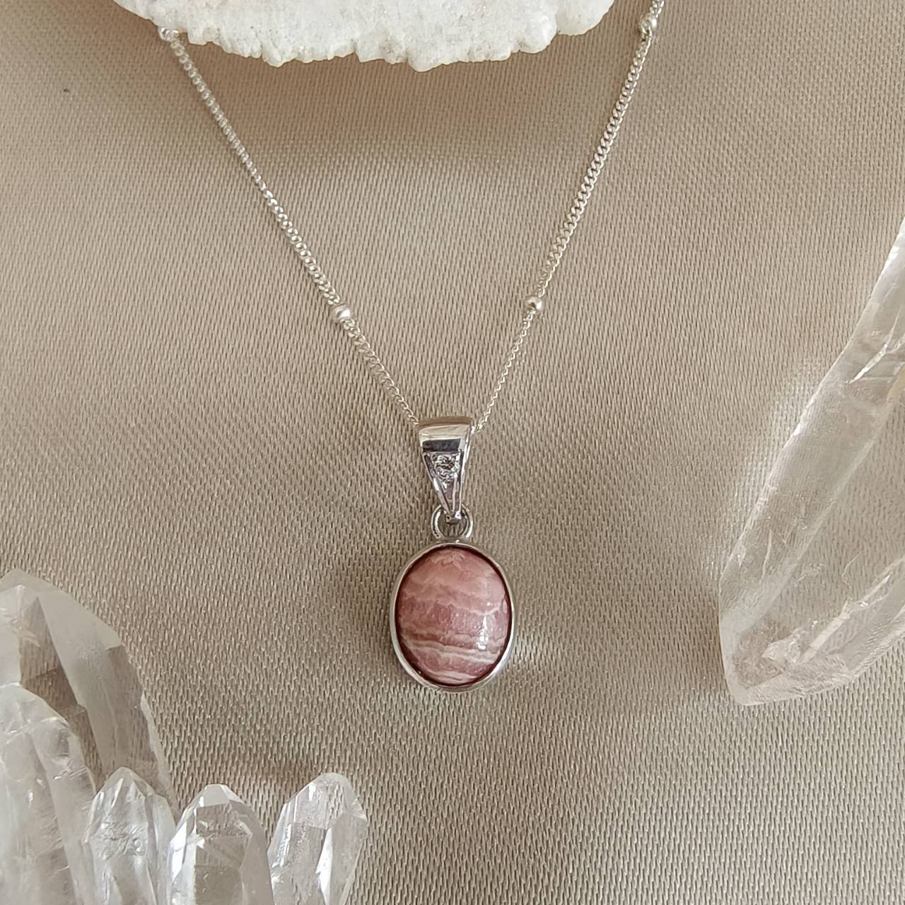 สร้อยคอเงินจี้หินโรโดโครไซต์ Rhodochrosite
