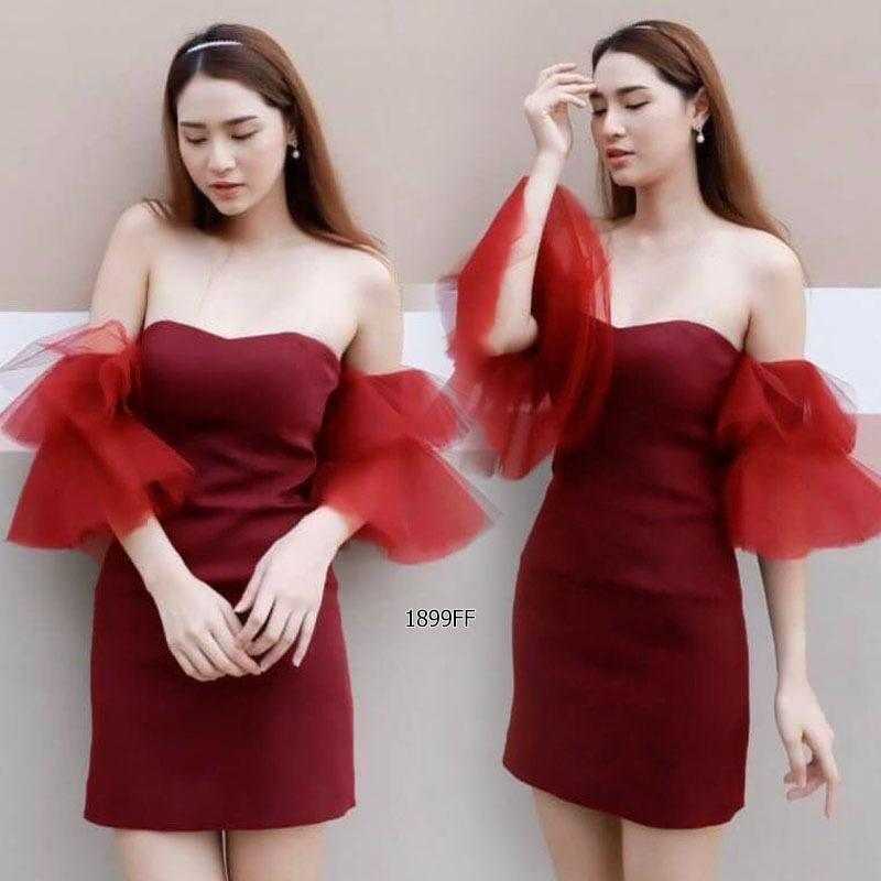kudapy เดรสสั้นสีขาว แดง โอรส ผ้าซาร่า มีซิปหลัง แขนมุ้งฟรุ้งฟริ้ง แพทเทิร์นทรงเป๊ะ