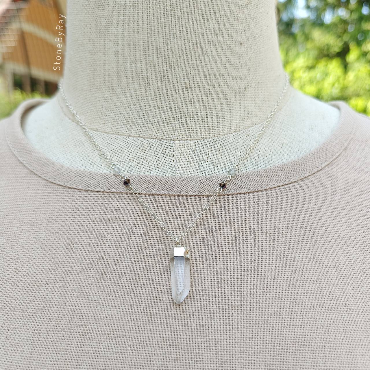 สร้อยคอเงินจี้หินคริสตัลควอตซ์ผลึกธรรมชาติ Crystal Quartz