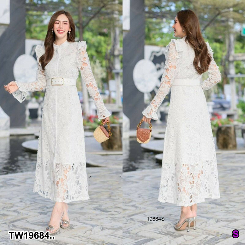 kudapy Maxi เดรสยาวสีขาว/สีดำ/สีแดง ผ้าลูกไม้ พร้อมเข็มขัด ใส่แล้วไม่ร้อน โทนสีใส่ง่าย ดีไซน์สวย