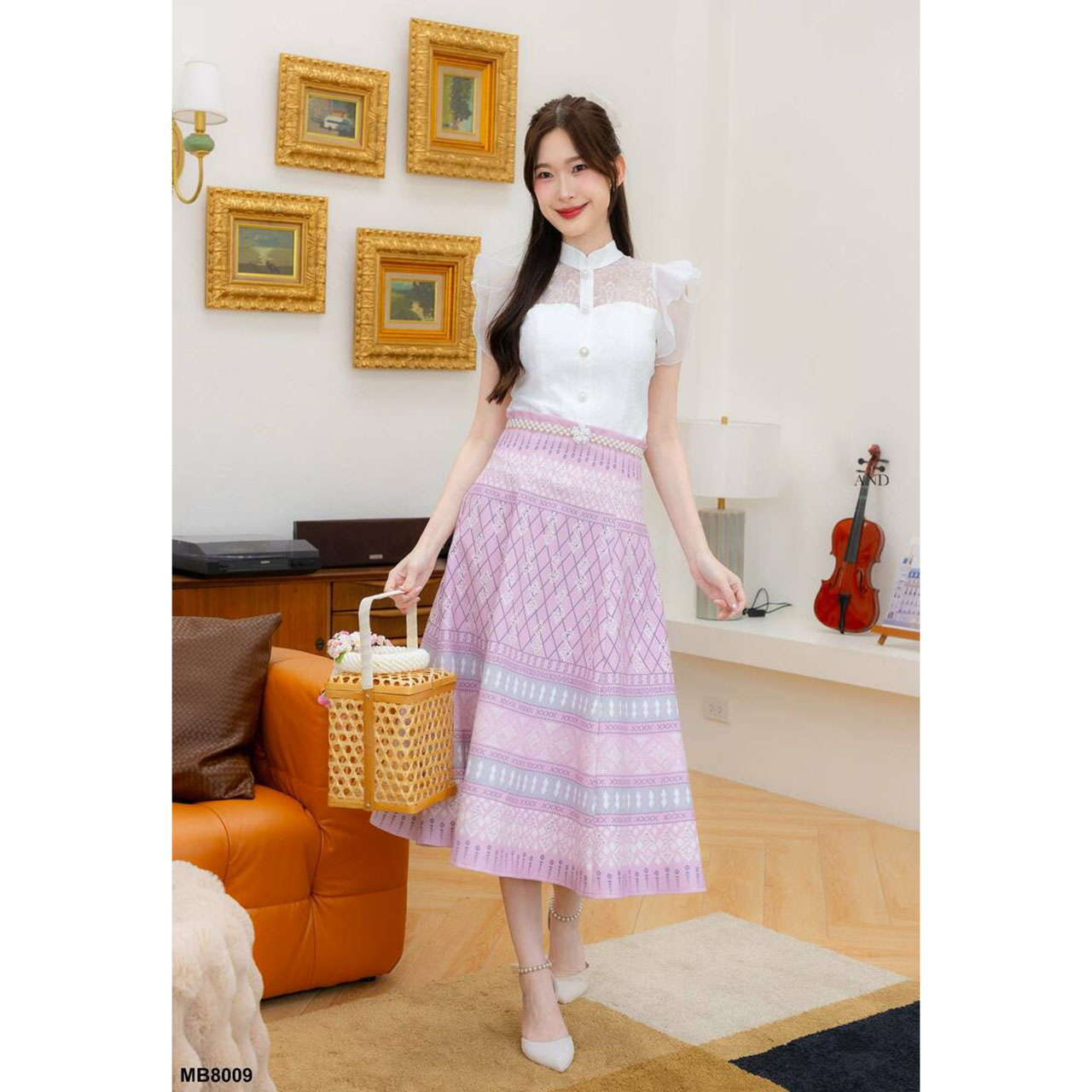 kudapy เดรสสั้นสีชมพู/สีกรม ผ้าลูกไม้ผ้าไทยกระดุมหลอก เสื้อลูกไม้สวยดูดี