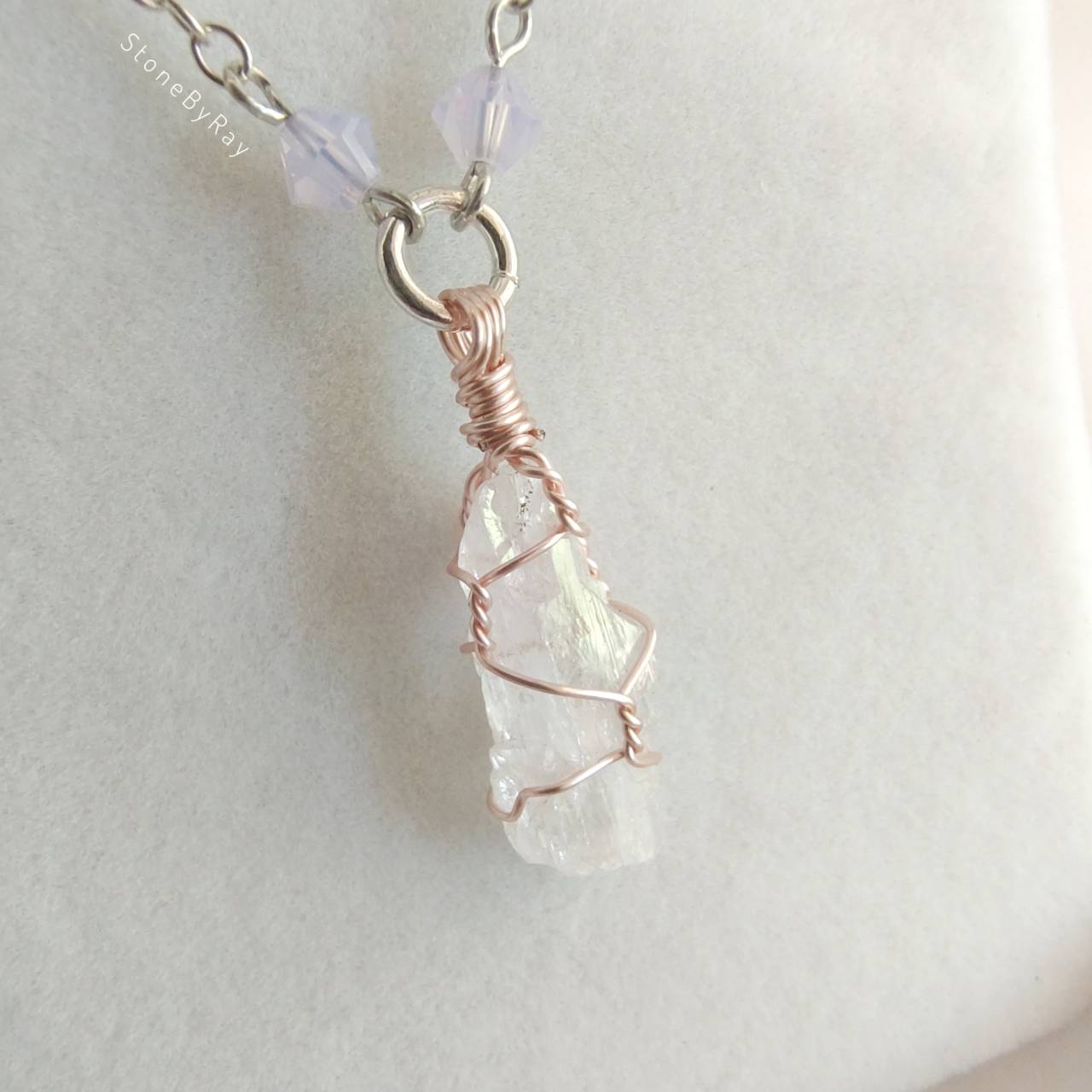 สร้อยคอเงินจี้หินคุนไซต์ Kunzite