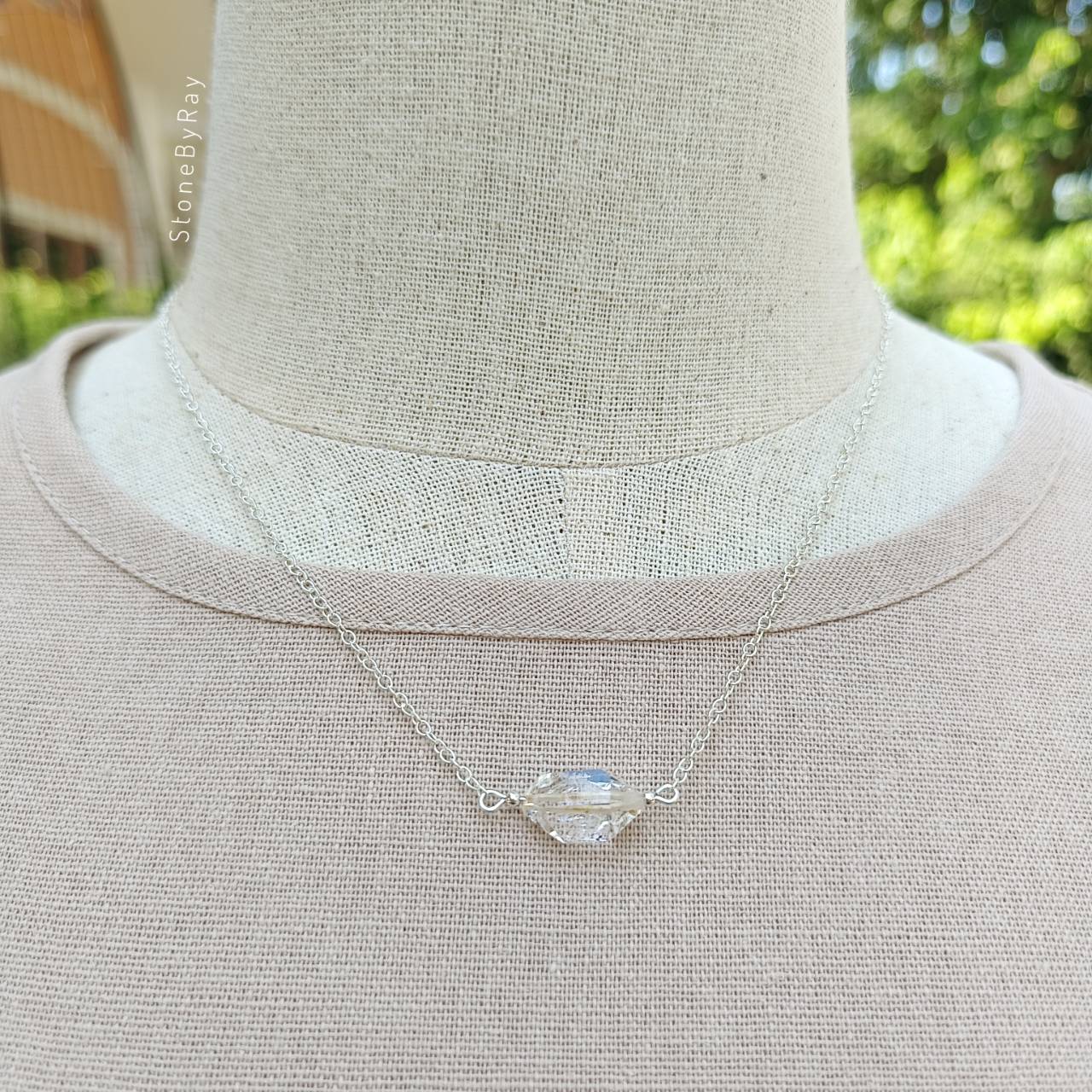 สร้อยคอเงินหินเฮอร์คิเมอร์ไดม่อน Herkimer Diamond (Keyhole)