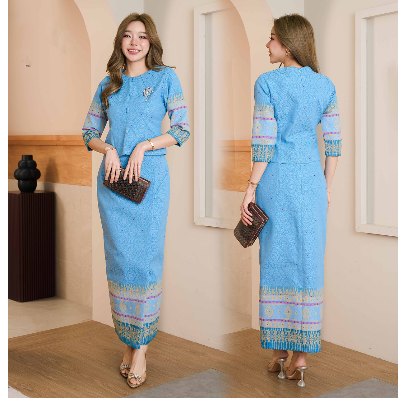 kudapy เซ็ทผ้าฝ้ายทรงเรือนต้นงดงามในความเป็นไทย อัดกาวอย่างดี