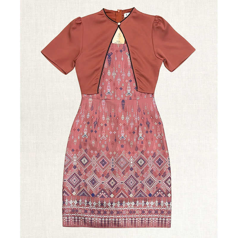 kudapy เดรสสั้นสีฟ้า/สีม่วง/สีส้มอิฐ ลายดอกแต่งกั๊กท่อนบน