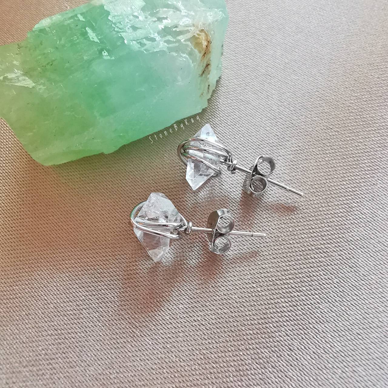 ต่างหูเงินหินเฮอร์คิเมอร์ไดม่อน Herkimer Diamond