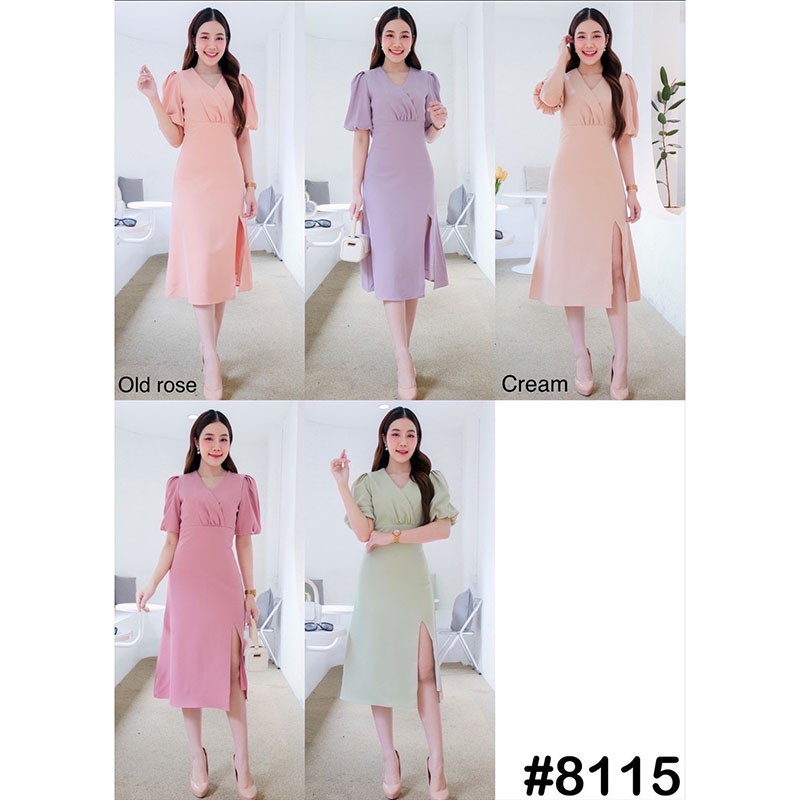 kudapy เดรสสั้นสีเขียว/สีชมพู/สีครีม คอวีแขนสั้น เกาหลีมินิมอลสุดๆ เน้นเอวคอดใส่ผอมสวย กระโปรงฟรีสะโพกผ่าหน้า พริ้วๆทิ้งตัว