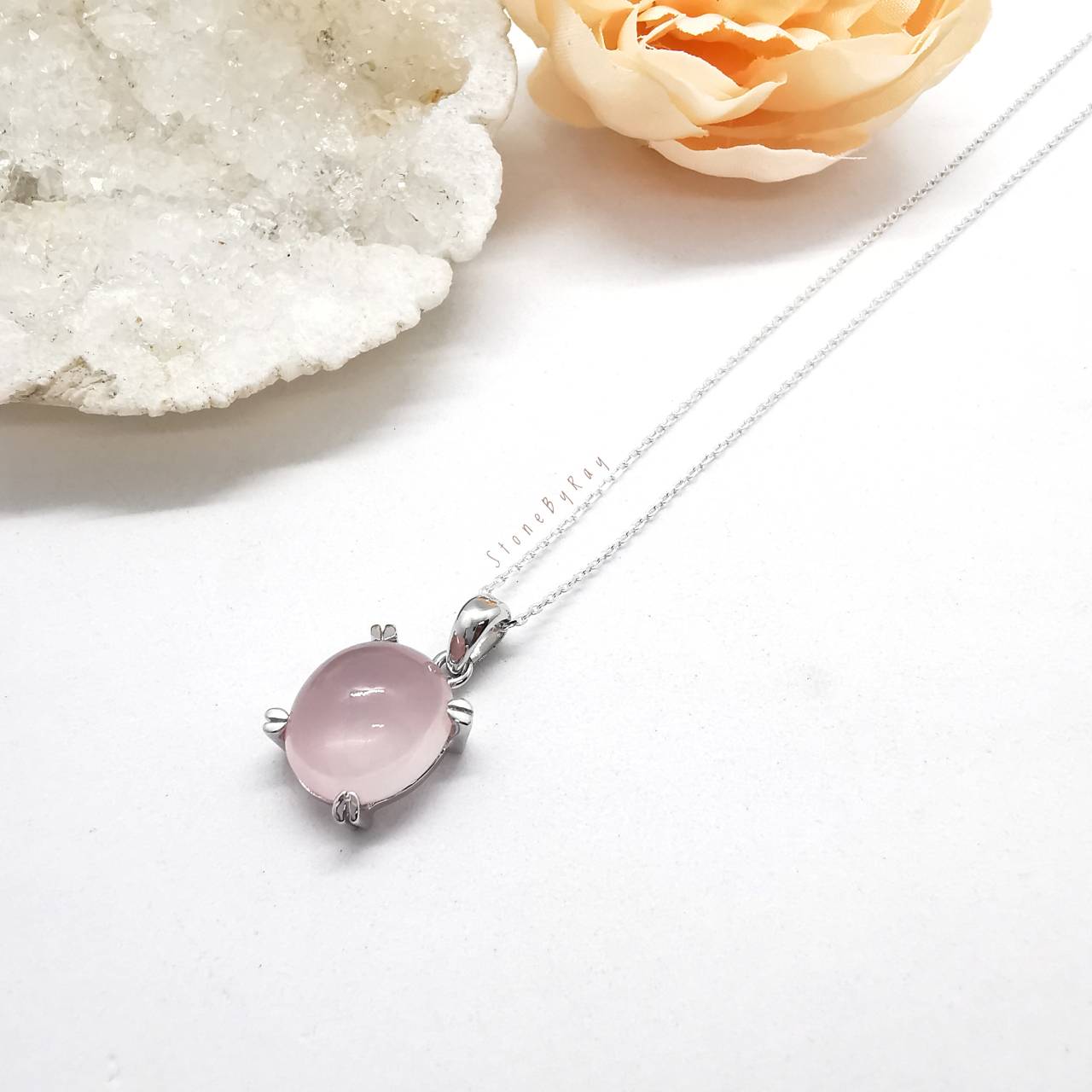 สร้อยคอเงินจี้หินโรสควอตซ์ Rose Quartz