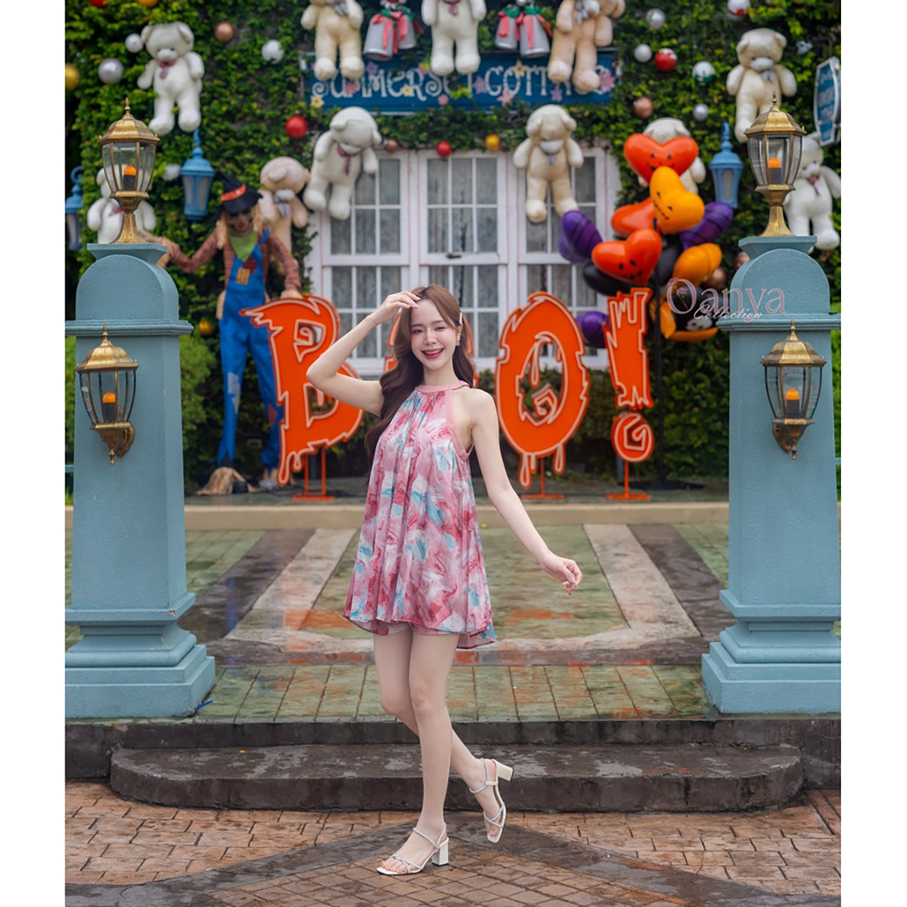 kudapy ชุดเซ็ทสีชมพู แขนกุดคอกลม ผ้าใส่สบายทิ้งตัว เหมาะกับหน้าร้อนสุดๆ ดีเทลลายเก๋ ใส่แล้วขับผิวให้ดูผ่อง ทรงบานลายเปิดไหล่