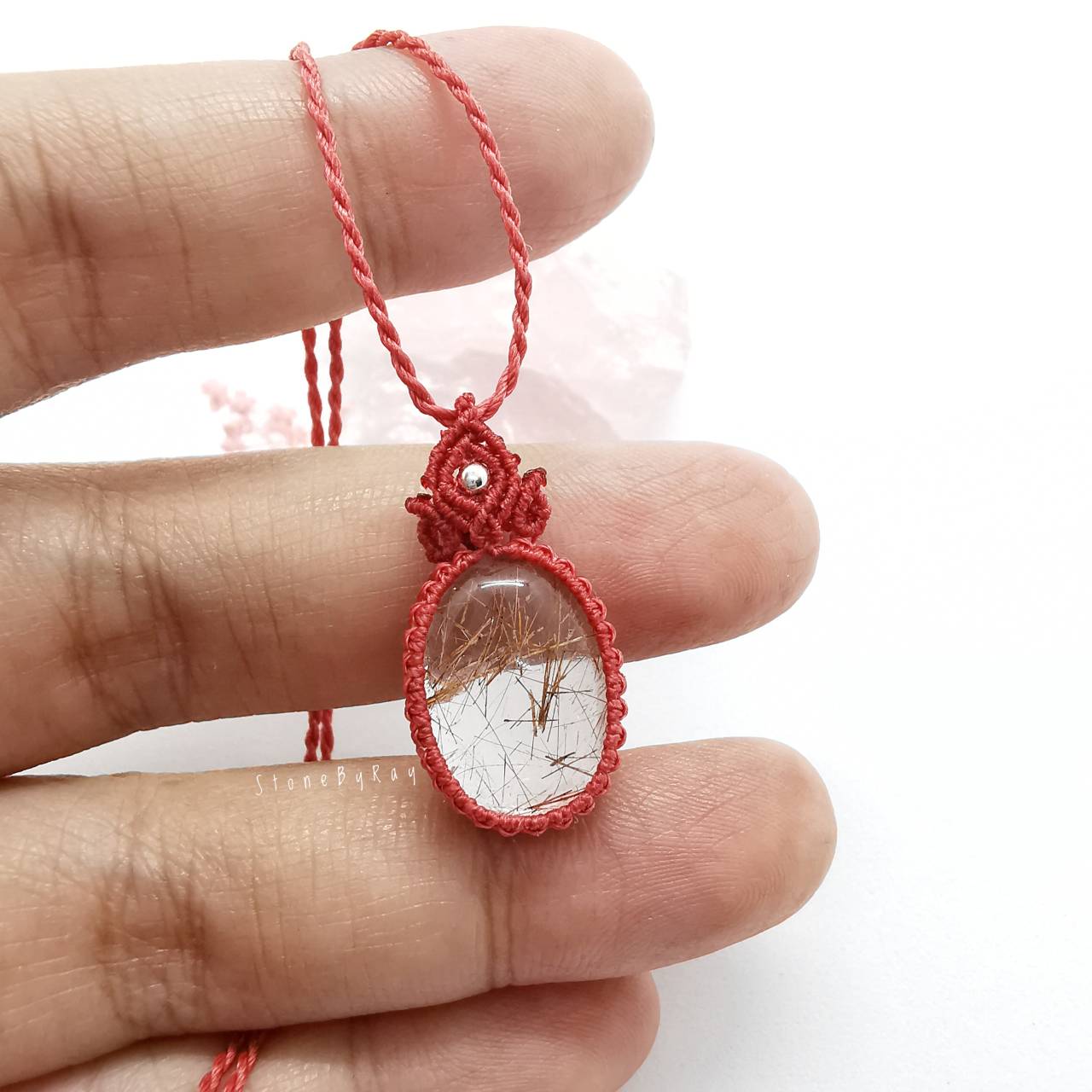สร้อยคอเชือกถักจี้หินไหมนาค Red Rutilated Quartz