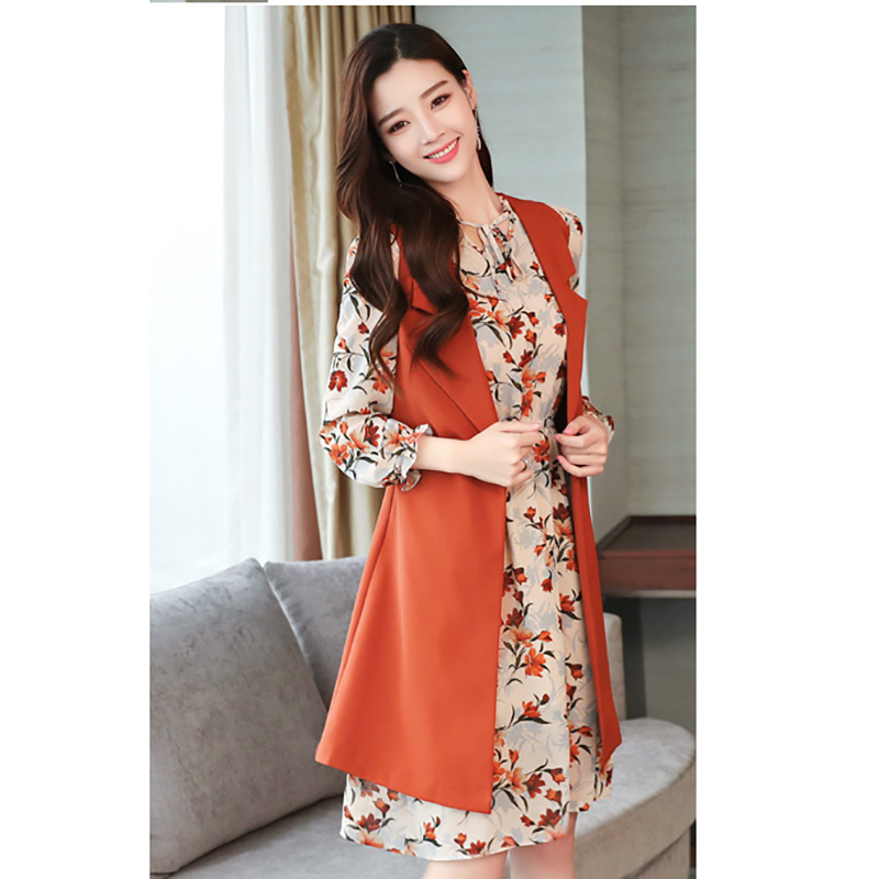 kudapy ชุดเซ็ทเดรสและเสื้อคลุมตัวยาวสีน้ำตาลอิฐ XL