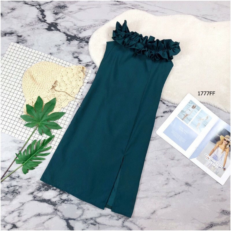 kudapy เดรสปาดไหล่ ระบายรอบน่ารัก แอบเซ็กซี่ งานมีซิปซ่อนหลัง ตีเกล็ดหน้าหลัง เอวไม่สม็อค ทรงเข้ารูป