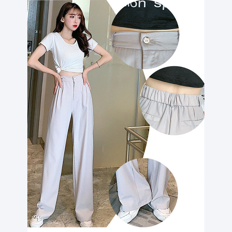 kudapy กางเกงแฟชั่นขายาว เอวยางยืดด้านหลัง แต่งกระดุมหน้าและมีซิปรูด กระเป๋าสองข้างล้วงได้