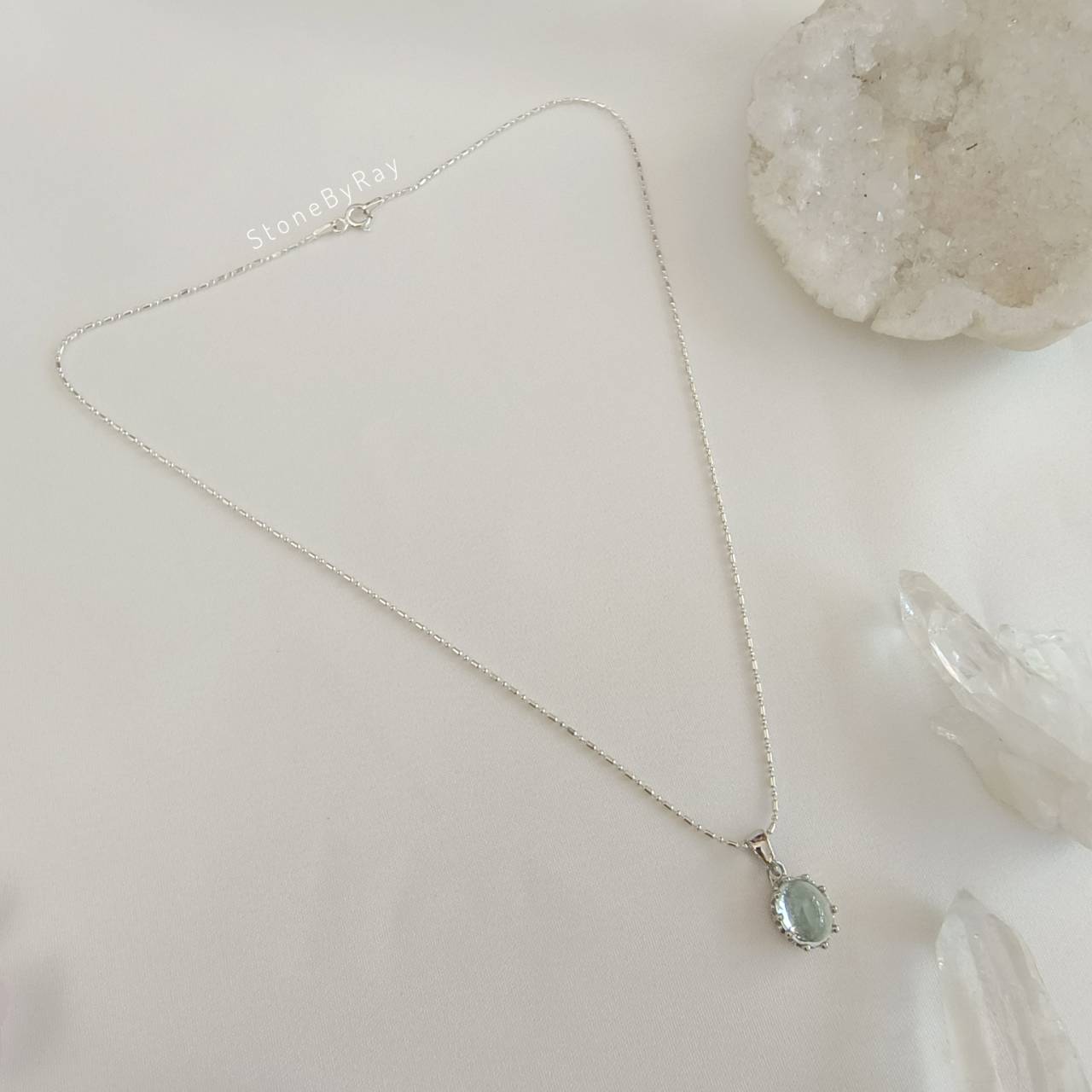 สร้อยคอเงินจี้หินอความารีน Aquamarine