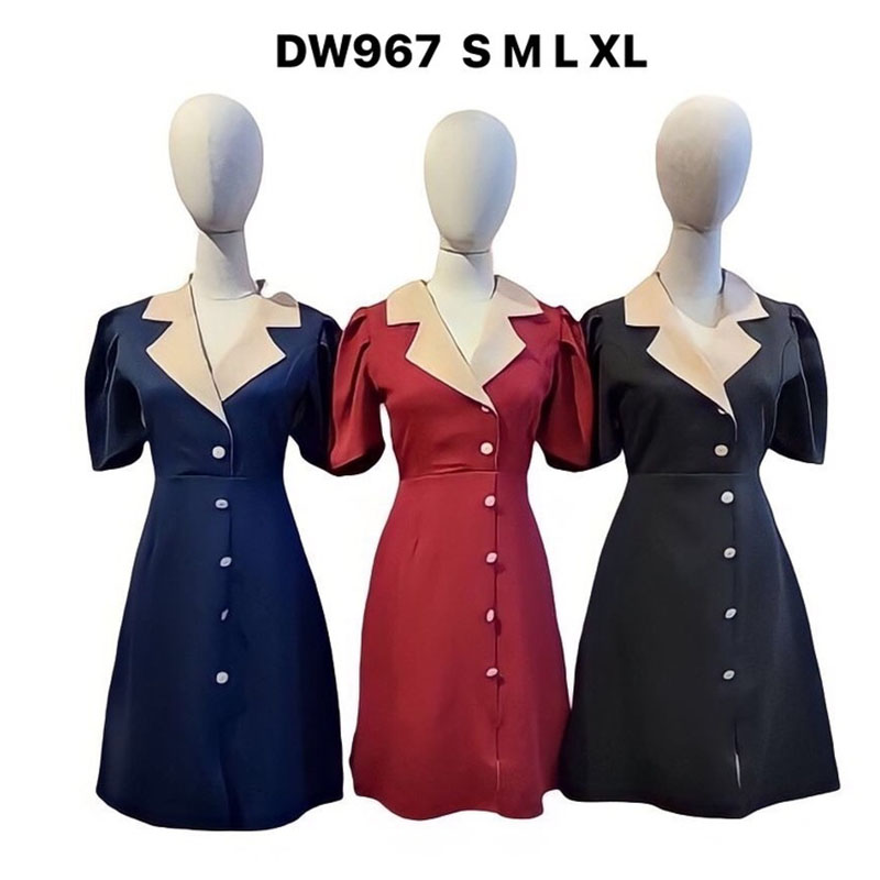 kudapy ดรสสั้นสีดำ/สีแดง/สีกรม ทรงสูทคอปกใส่สบายสวยดูดี