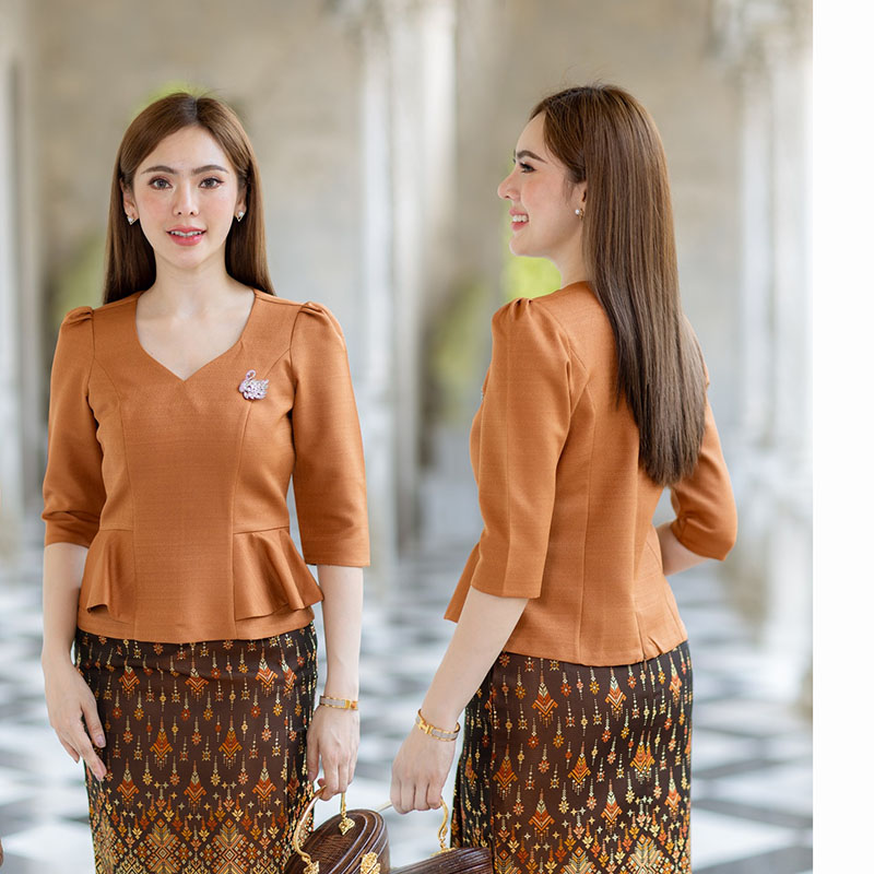 kudapy เสื้อสีฟ้า/สีม่วง/สีน้ำตาลอ่อน งานผ้าไหมฝรั่งเศสสีพื้น อัดกาวให้ทั้งตัว ทรงสวยตามแบบ การตัดเย็บเนียบ ทรงสวย ใส่สวยทุกรูปร่าง