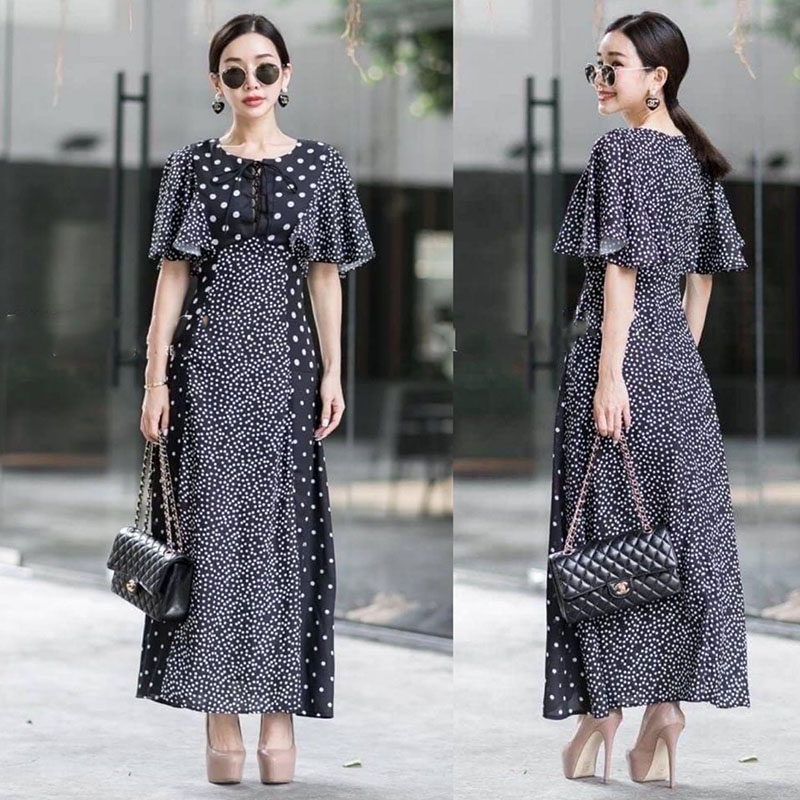 kudapy เดรสยาวสีดำ ผ้าพริ้ว สวย ทรงง่ายๆ ใส่สบาย มาพร้อมซับใน ซิปหลัง