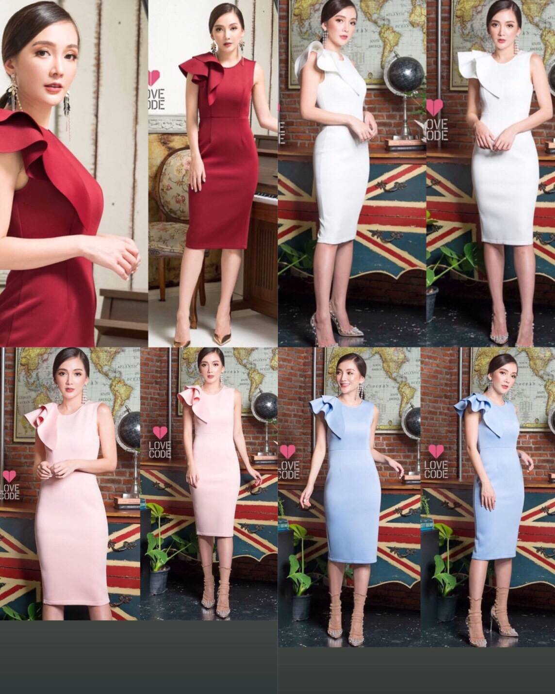 kudapy ชุดเดรสสั้นระบายแขน 1 ข้าง สีขาว ,สีเหลือง(มัสตาท) ผ้าฮานาโกะ ทรงเข้ารูป