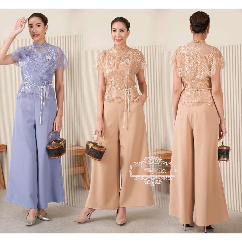 kudapy ชุดเซ็ทเสื้อ+กางเกง สี:ฟ้าเทา/สีชมพู/สีน้ำตาลทอง