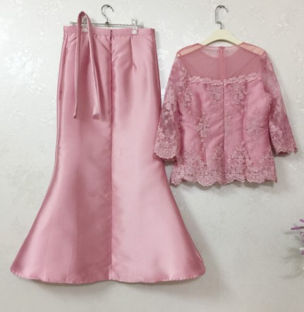 kudapy เซทแยกชิ้นสีชมพู ลูกไม้เสื้อ+กระโปรงยาวหางปลา เสื้อลูกไม้แขนสี่ส่วน มีผ้าคาดเอวแถมฟรีค่ะ