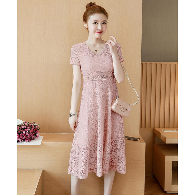 kudapy เดรสสั้นสีม่วง/สีแอปริคอท ลูกไม้คอหยัก สีหวาน แต่งซีทรูลูกไม้ถักช่วงเอว มีซิปซ่อนด้านหลัง มีซับใน ใส่ออกงานได้