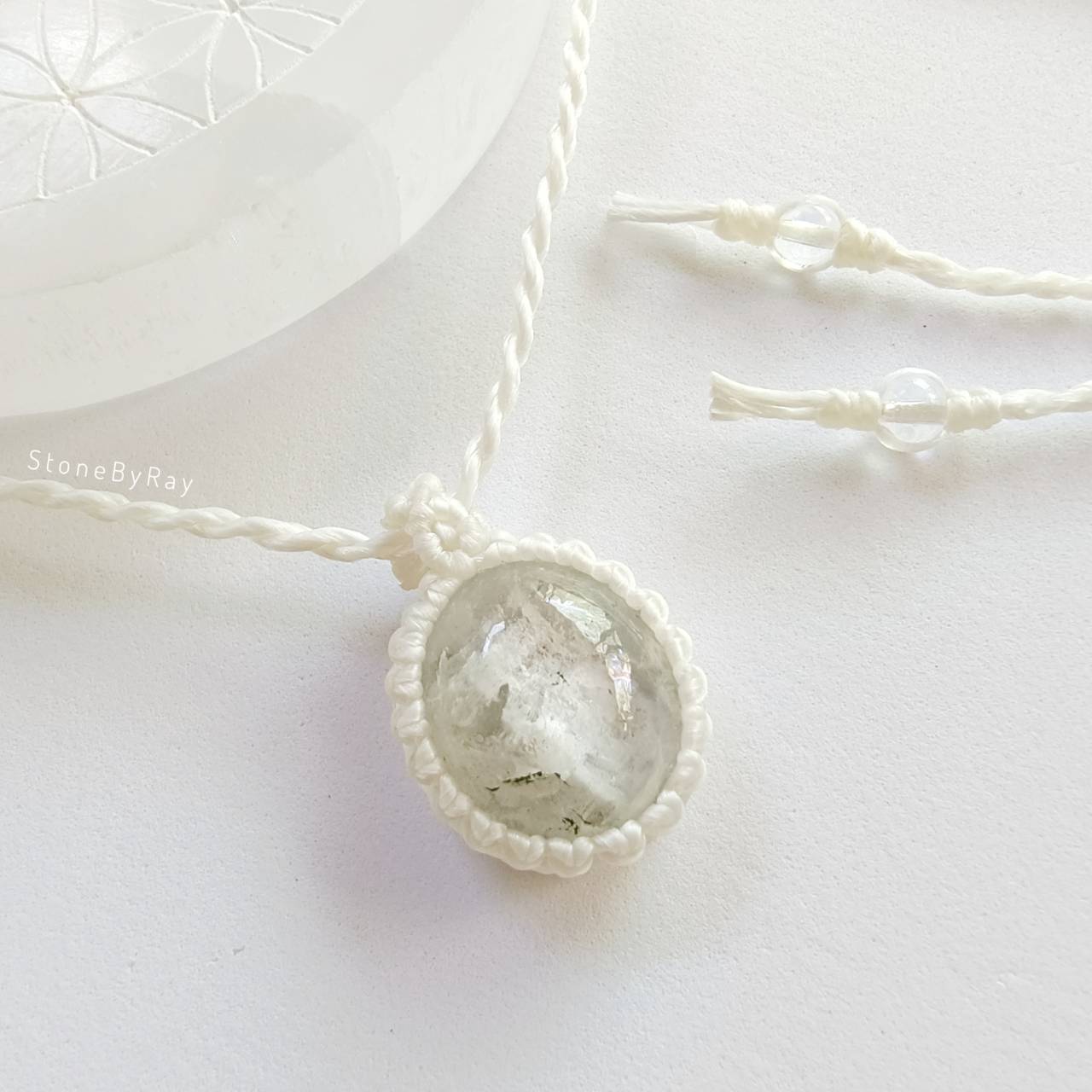 สร้อยคอเชือกถักจี้หินโป่งข่าม Lodolite Quartz