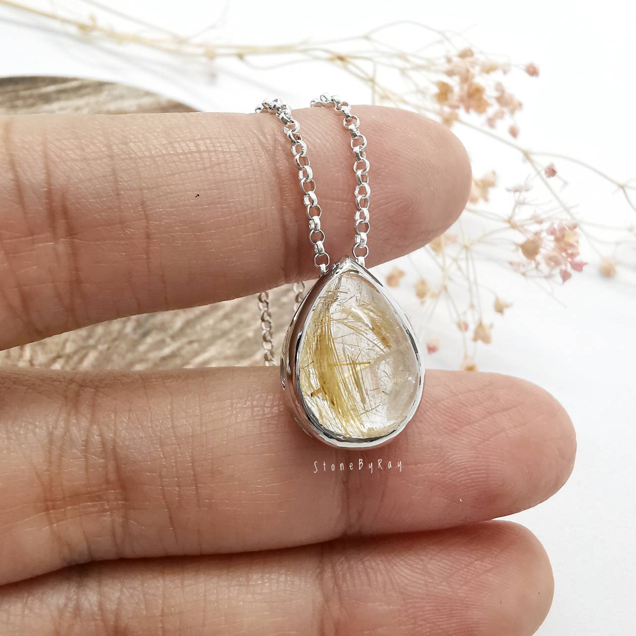 สร้อยคอเงินจี้หินไหมทอง Rutilated Quartz