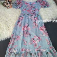 เดรสสไตล์เกาหลีสีโอรส สีฟ้า สีชมพู ผ้าชีฟองสีสวยสดใส แพทเทิร์นเป้ะ