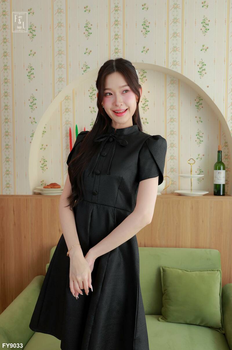 kudapy เดรสสั้นสีม่วง/สีเทา/สีเหลือง เดรสไทยทรงบานแขนกลีบบัว