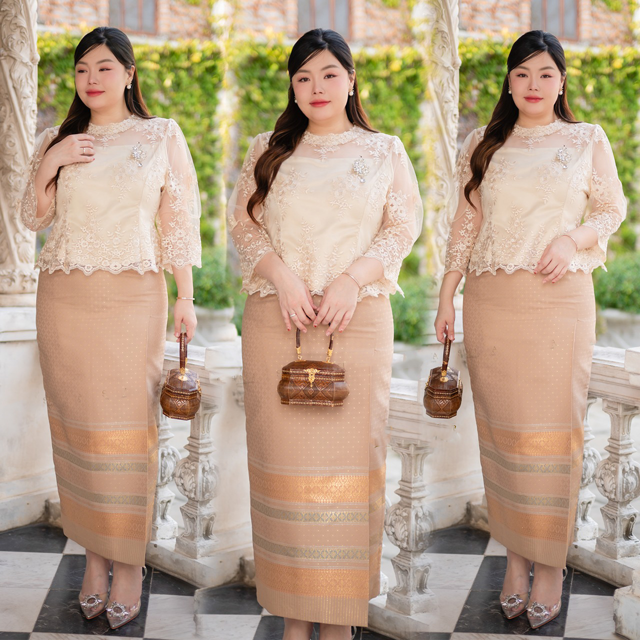 kudapy งานเสื้อลูกไม้คอกลม ปักลูกไม้บุหงาทั้งตัว แขนเป็นทรงบอลลูนเบาๆ เนื้อผ้าใส่สบายไม่คัน (เฉพาะเสื้อ)