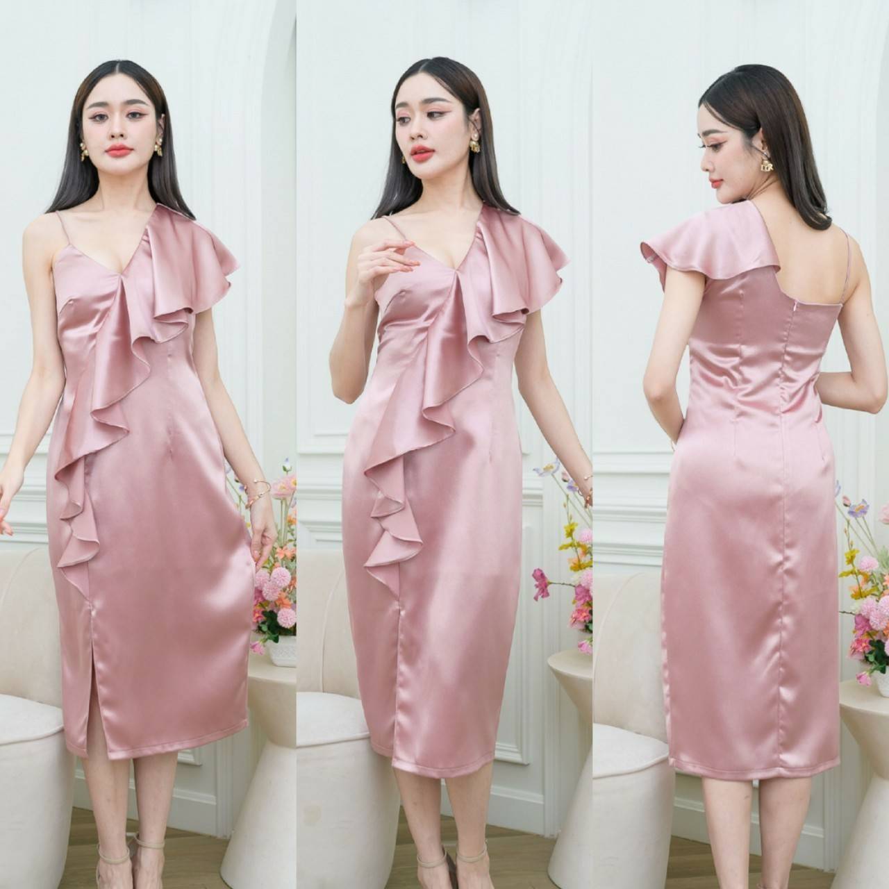 kudapy เดรสออกงานไหล่เดี่ยว แต่งระบาย เดรสสั้นใส่ออกงาน