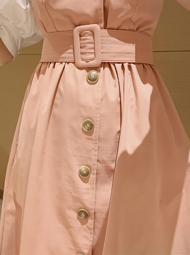 เดรสยาวคลุมเข่าสีชมพู ผ้าคอตตอนเนื้อดี ดีไซน์ตัดเย็บเหมือนใส่ 2 ชิ้น M