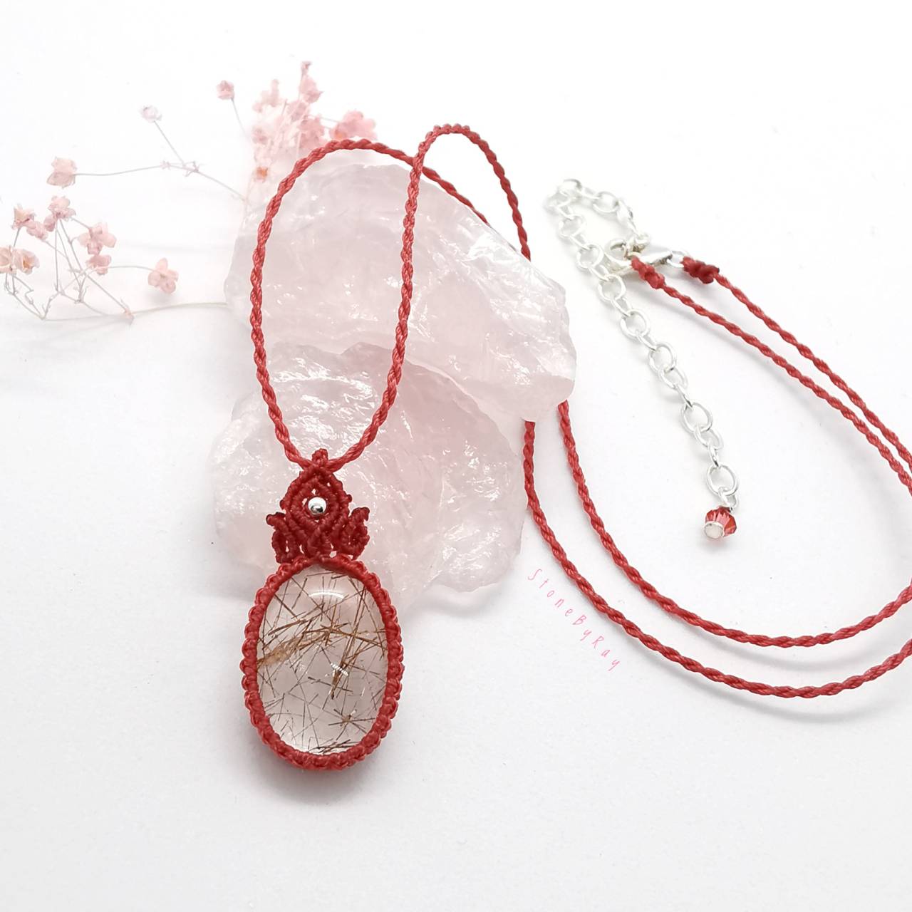 สร้อยคอเชือกถักจี้หินไหมนาค Red Rutilated Quartz
