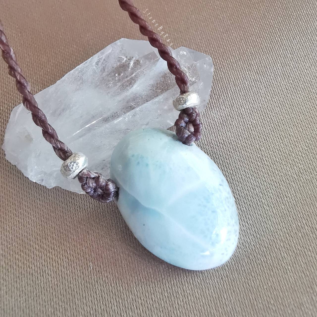 สร้อยคอเชือกถักจี้หินลาริมาร์ Larimar
