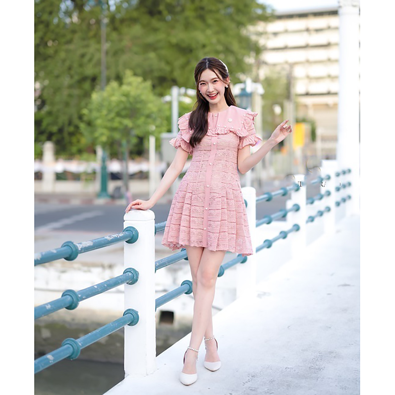 kudapy เดรสสั้นลูกไม้คอปกกะลาสี