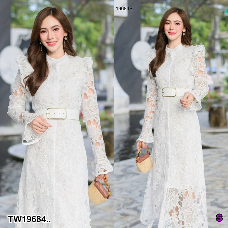 kudapy Maxi เดรสยาวสีขาว/สีดำ/สีแดง ผ้าลูกไม้ พร้อมเข็มขัด ใส่แล้วไม่ร้อน โทนสีใส่ง่าย ดีไซน์สวย