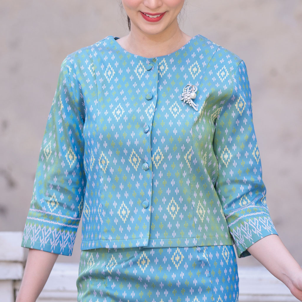 kudapy ชุดผ้าไทย เสื้อผ้าไหม จันทร์วาด ทอลายทรงเรือนต้น - ผ้าถุง ทอลายกวินตรา ชุดออกงาน ไปวัด ทำบุญ