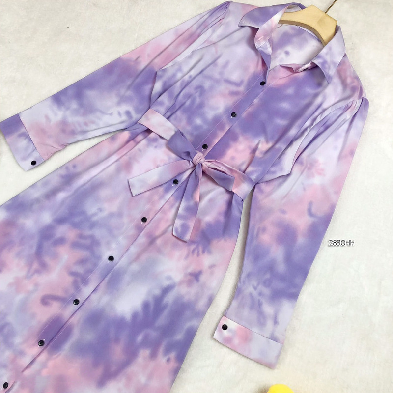 kudapy เดรสยาวสีม่วง/สีเหลือง/สีฟ้า/สีชมพู ผ้า 100D ลายมัดย้อมสีพาสเทล ผ้านิ่มทิ้งตัวใส่สบายสวยมาก